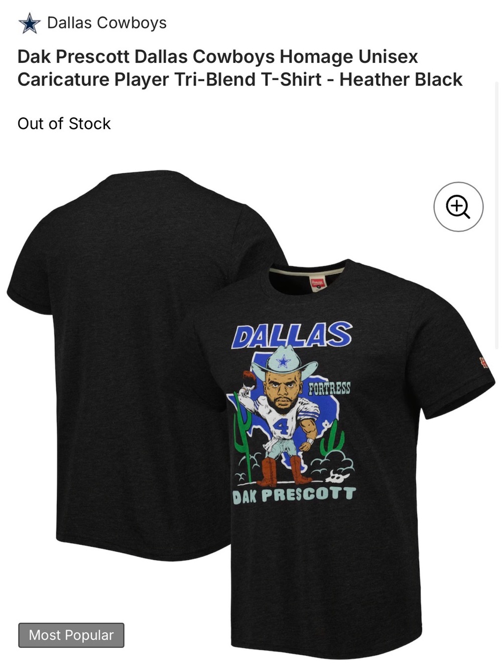 NFL Dak Prescott Homage Caricature T-Shirt - Heather Black